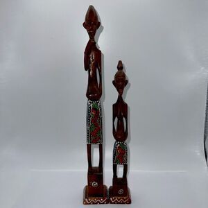 Hand Carved African Couple Man Woman Statue Figures Tribal Art 11" & 8 1/2" Tall